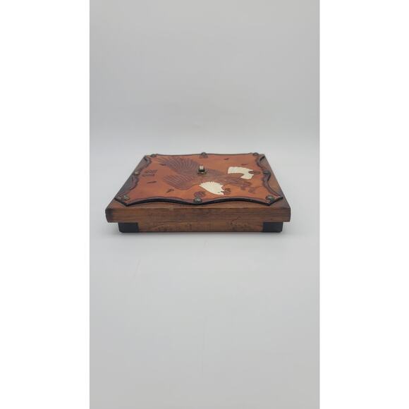 Wood and Tooled Leather Wall Clock Eagle Bird Vintage Retro Man Cave Biker brown - Picture 7 of 8